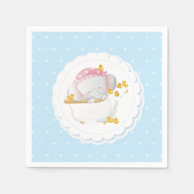 Elephant Bath Blue Polka Dot Pappersservett (Framsidan)