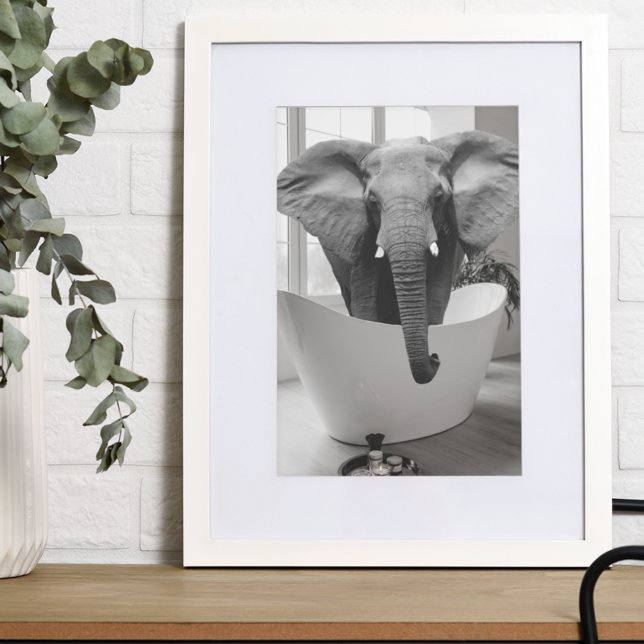 Elephant Bathtub Black White Bathroom art Poster (Skapare uppladdad)