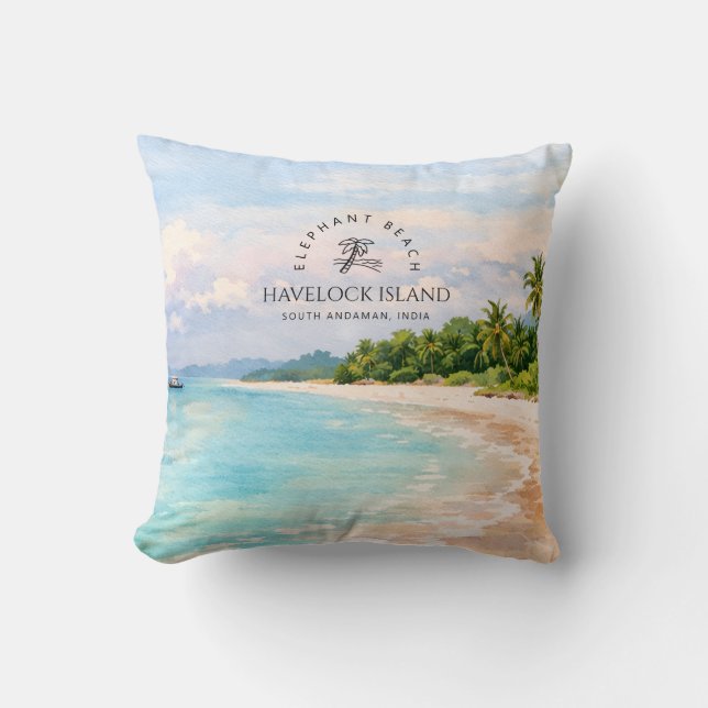 Elephant Beach Akvarell – Andaman Minnessak Presen Kudde (Framsida)