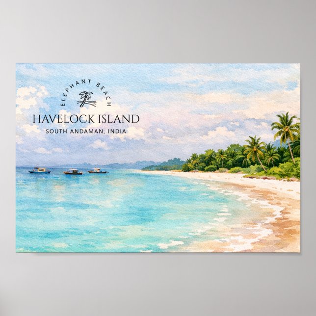 Elephant Beach Akvarell – Andaman Minnessak Presen Poster (Framsidan)