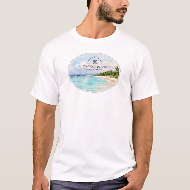 Elephant Beach Akvarell – Andaman Minnessak Presen T Shirt (Framsida)