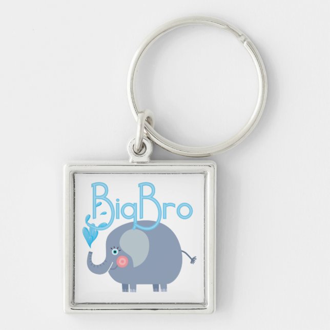 Elephant Big Bro Fyrkantig Silverfärgad Nyckelring (Framsidan)