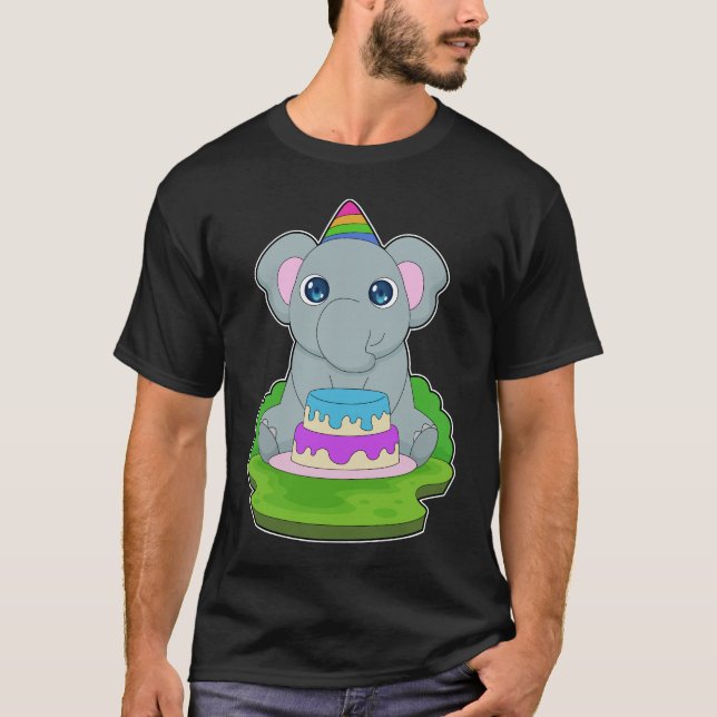 Elephant Birthday Cake T Shirt (Framsida)