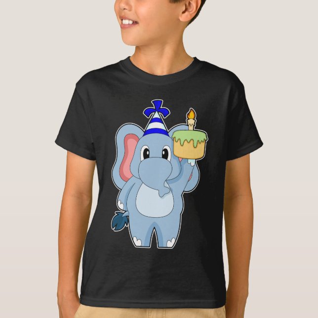 Elephant Birthday Candle Cake T Shirt (Framsida)
