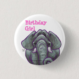 Elephant Birthday Girl Button Knapp