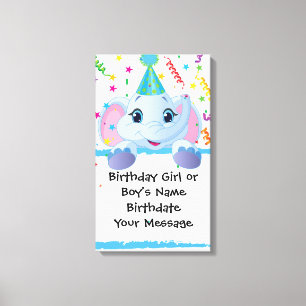 Elephant Birthday Memento Canvastryck