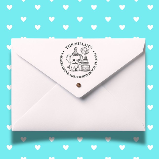 Elephant Birthday-tema Självfärgande Stämpel (Celebrate your baby shower with a charming elephant theme self-inking stamp)