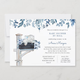 Elephant Blåa blommor Baby Shower by Mail Inbjudningar