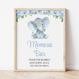 Elephant, Blåa blommor, Baby Shower Momosa Pub Poster