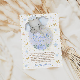 Elephant Blåa blommor Måne Baby Shower Tack Kort
