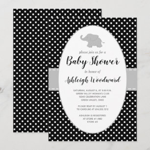 Elephant Black White Polka Dot Baby Shower Inbjudningar
