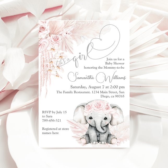 Elephant Blash Rosa Flower Boho Baby Shower Inbjudningar (Skapare uppladdad)