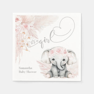 Elephant Blash Rosa Flower Boho Baby Shower Pappersservett