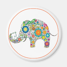 Elephant Blommigt Art Magnet