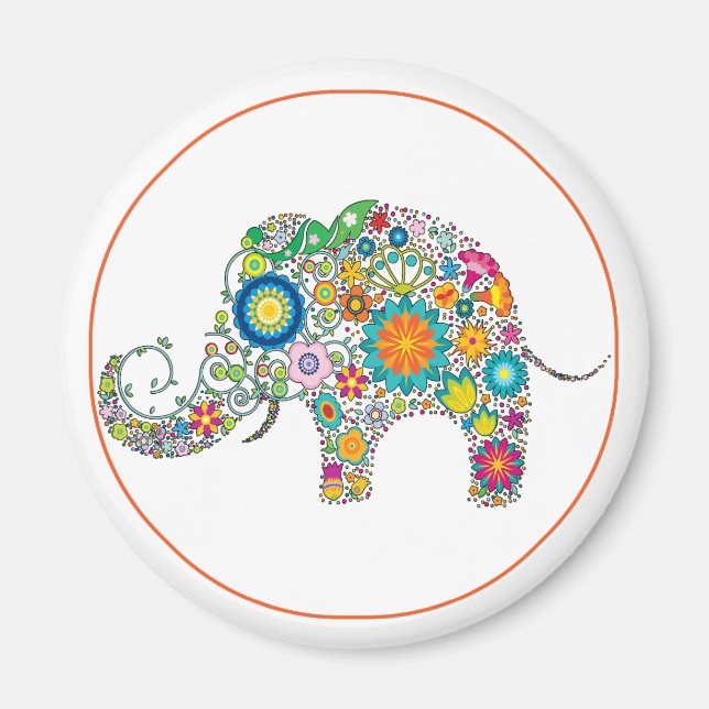 Elephant Blommigt Art Magnet (Framsidan)