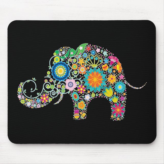Elephant Blommigt Art Musmatta (Framsidan)