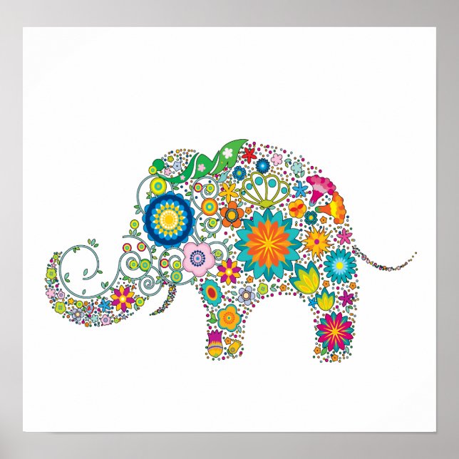 Elephant Blommigt Art Poster (Framsidan)