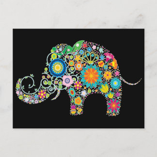 Elephant Blommigt Art Vykort