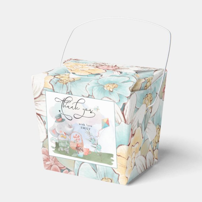 Elephant Blommigt Boy Baby Shower Picnic Tack Presentaskar (Framsidan Sidan)
