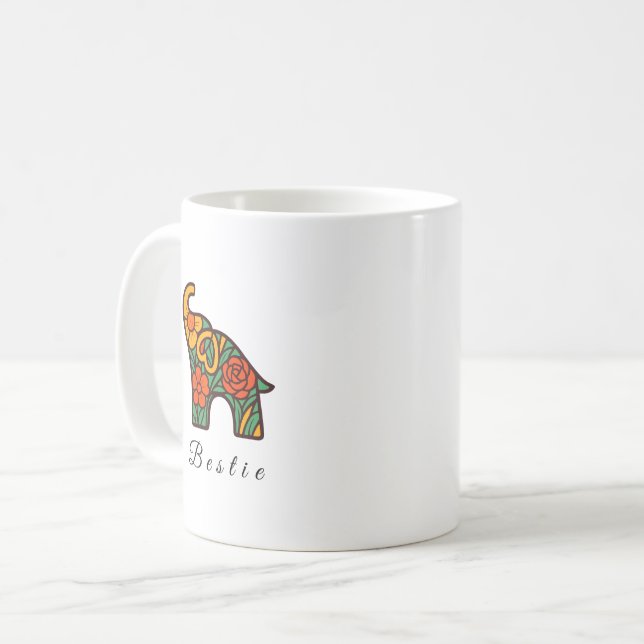 Elephant Blommigt Ceramic Mugg, Vänskap Gifts Kaffemugg (Framsida vänster)