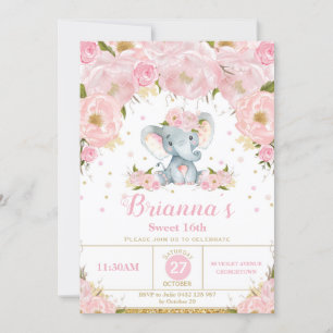Elephant Blommigt Födelsedagsfest inbjudan Teenage