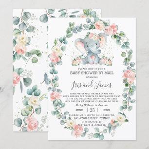 Elephant Blommigt Greenery Baby Shower by Mail Gir Inbjudningar