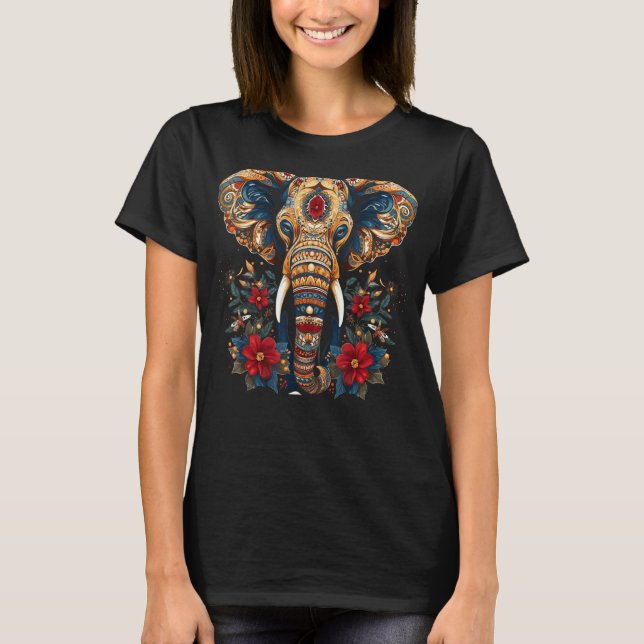 Elephant Blommigt Indian Bohemian Gift T Shirt (Framsida)