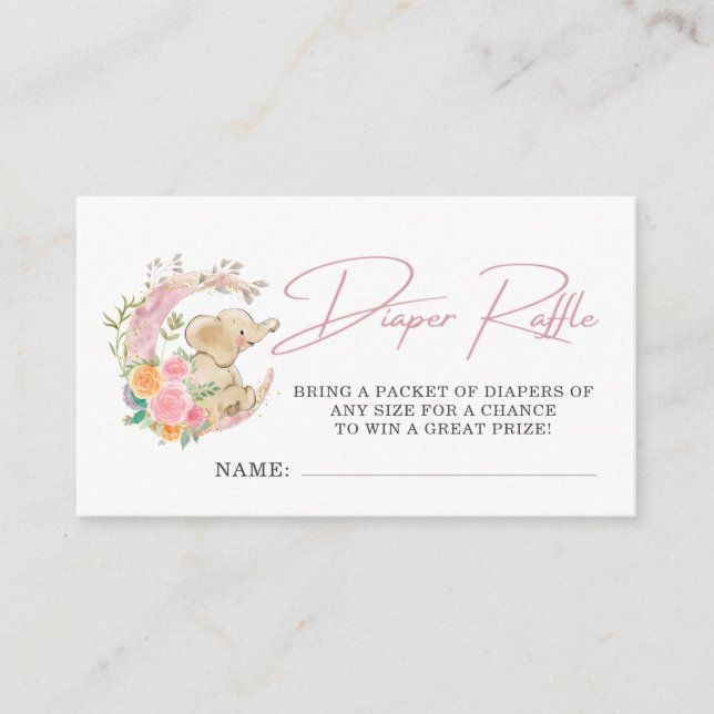 Elephant Blommigt Måne Baby Shower Raffle Tilläggskort (Framsida)