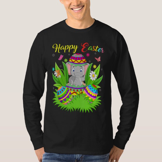 Elephant Blommigt Påskägg Funny Elephant Påsk T Shirt (Framsida)