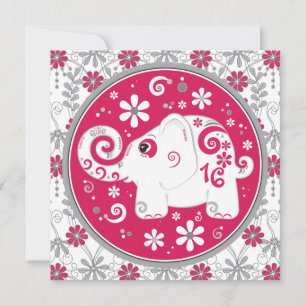 Elephant Blommigt Red Sweet 16 Birthday Call Inbjudningar