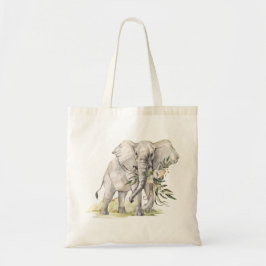 Elephant Blommigt Tote Bag Tygkasse