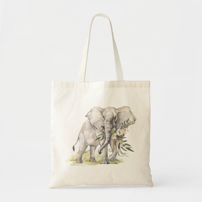 Elephant Blommigt Tote Bag Tygkasse (Framsidan)