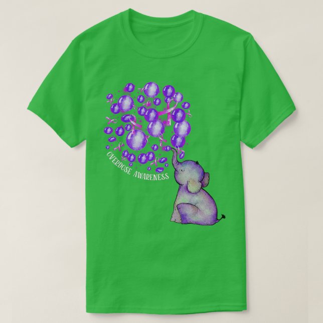 Elephant Blowing Up Purple Balloons Overdose Aware T Shirt (Design framsida)