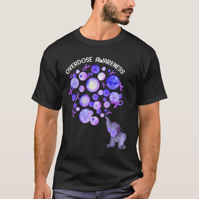 Elephant Blowing Up Purple Balloons Overdose Aware T Shirt (Framsida)