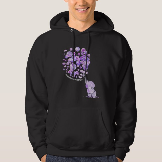 Elephant Blowing Upp Purplee Balloons Fibromyalgia Hoodie (Framsida)