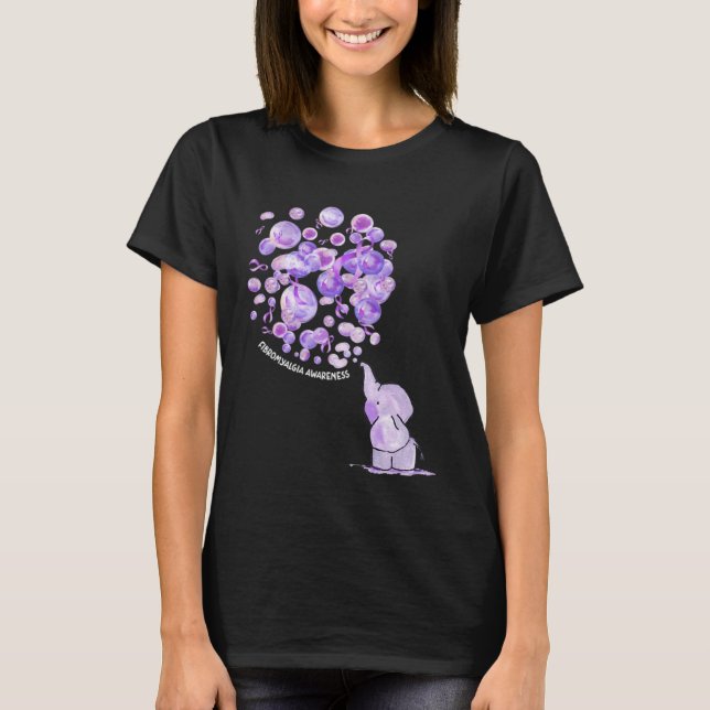 Elephant Blowing Upp Purplee Balloons Fibromyalgia T Shirt (Framsida)
