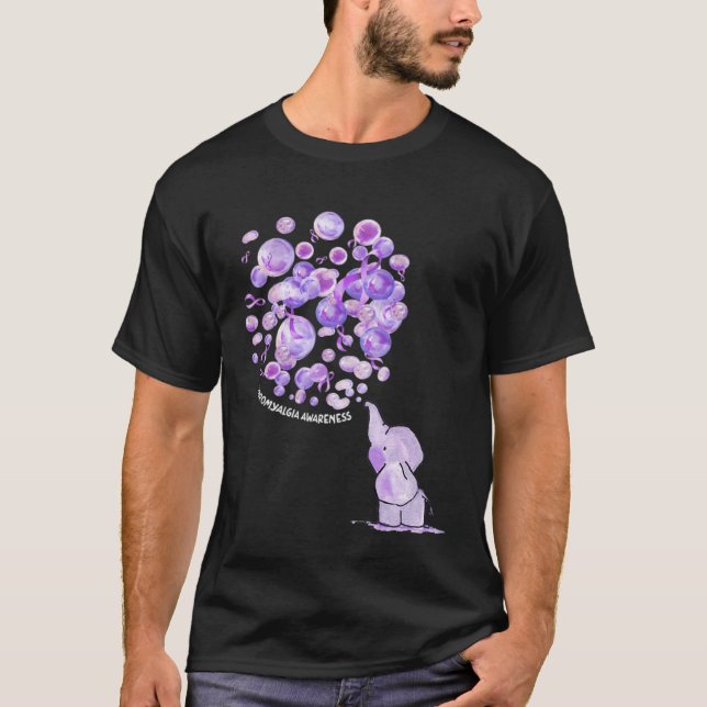 Elephant Blowing Upp Purplee Balloons Fibromyalgia T Shirt (Framsida)