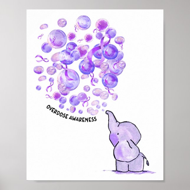 Elephant Blows Up Purple Bylloons Overdose Awarene Poster (Framsidan)