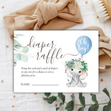 Elephant Blue Balloon Baby Shower Raffle