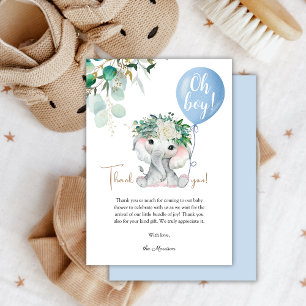 Elephant Blue Balloon Greenery Baby Shower Tack Kort