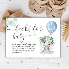 Elephant Blue Balloon Greenery Bokar för Baby Tilläggskort