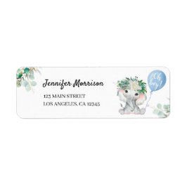Elephant Blue Balloon Oh Boy Baby Shower Adress Returadress Etikett