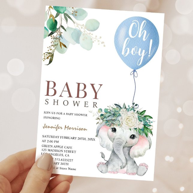 Elephant Blue Balloon Watercolor Baby Shower Inbjudningar (Skapare uppladdad)