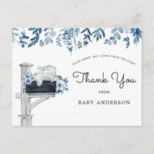 Elephant Blue Blommigt Baby Shower by Mail Tack Vykort