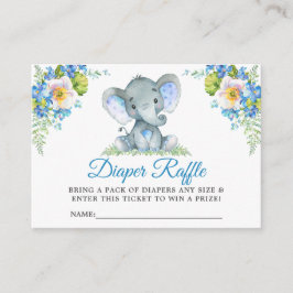 Elephant Blue Blommigt Baby Shower Diaper Raffle Tilläggskort