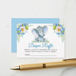 Elephant Blue Blommigt Baby Shower Diaper Raffle Tilläggskort