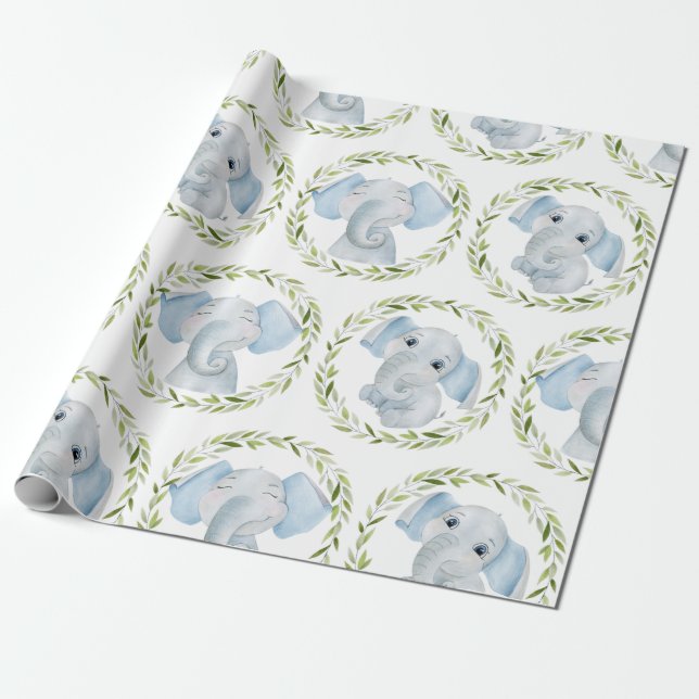 Elephant Blue Boy Shower Presentpapper (Utrullad)