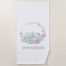 Elephant BLUE BUTTERFLY Beach Towel
