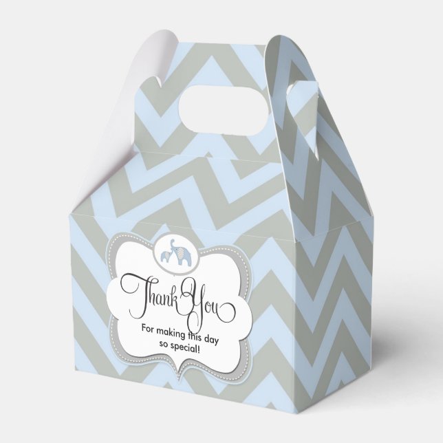 Elephant Blue Chevron Baby Gift Tack Favor Presentaskar (Framsidan Sidan)