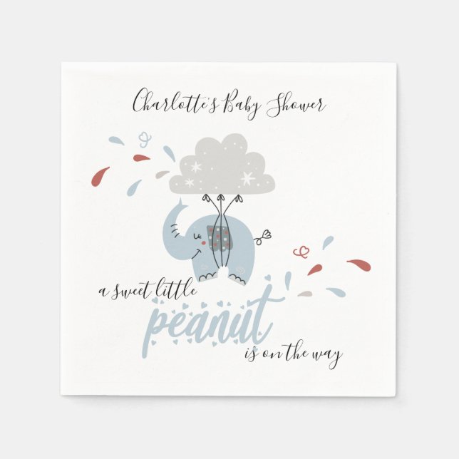 Elephant Blue Cute Boy's Baby Shower Napkins Pappersservett (Framsidan)